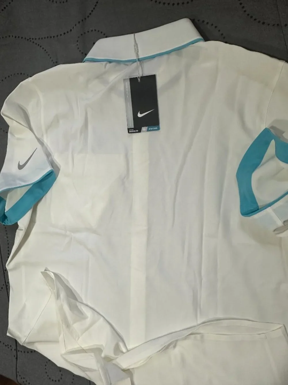 NIKE GOLF MAJOR MOMENT ELITE WHITE & AQUA POLO MCILROY SHIRT SIZE L MEN $85.00